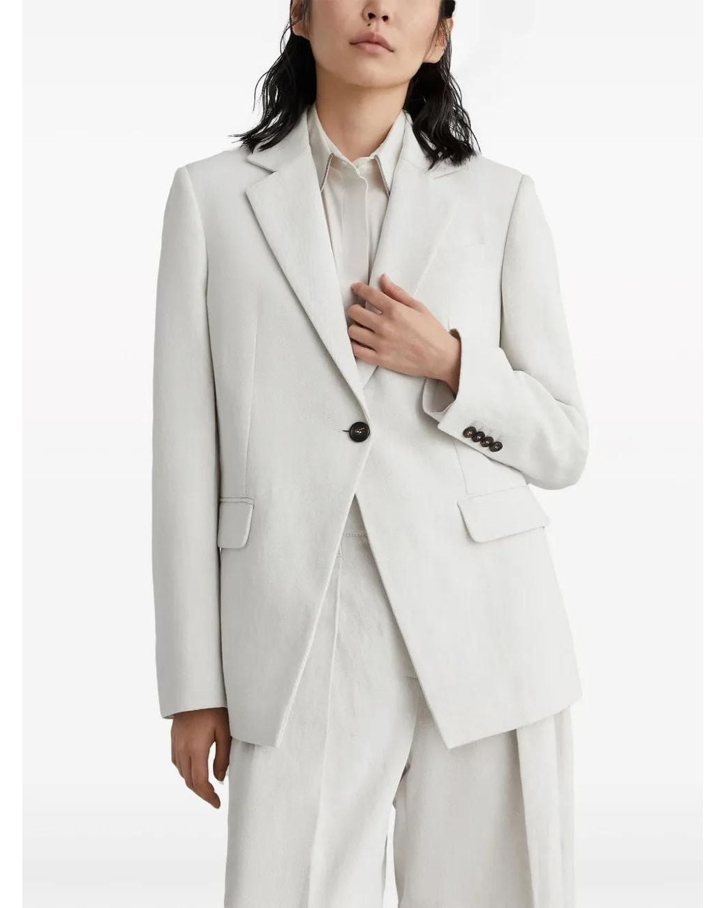 Brunello Cucinelli White Linen And Cotton Blend Single-breasted Jacket