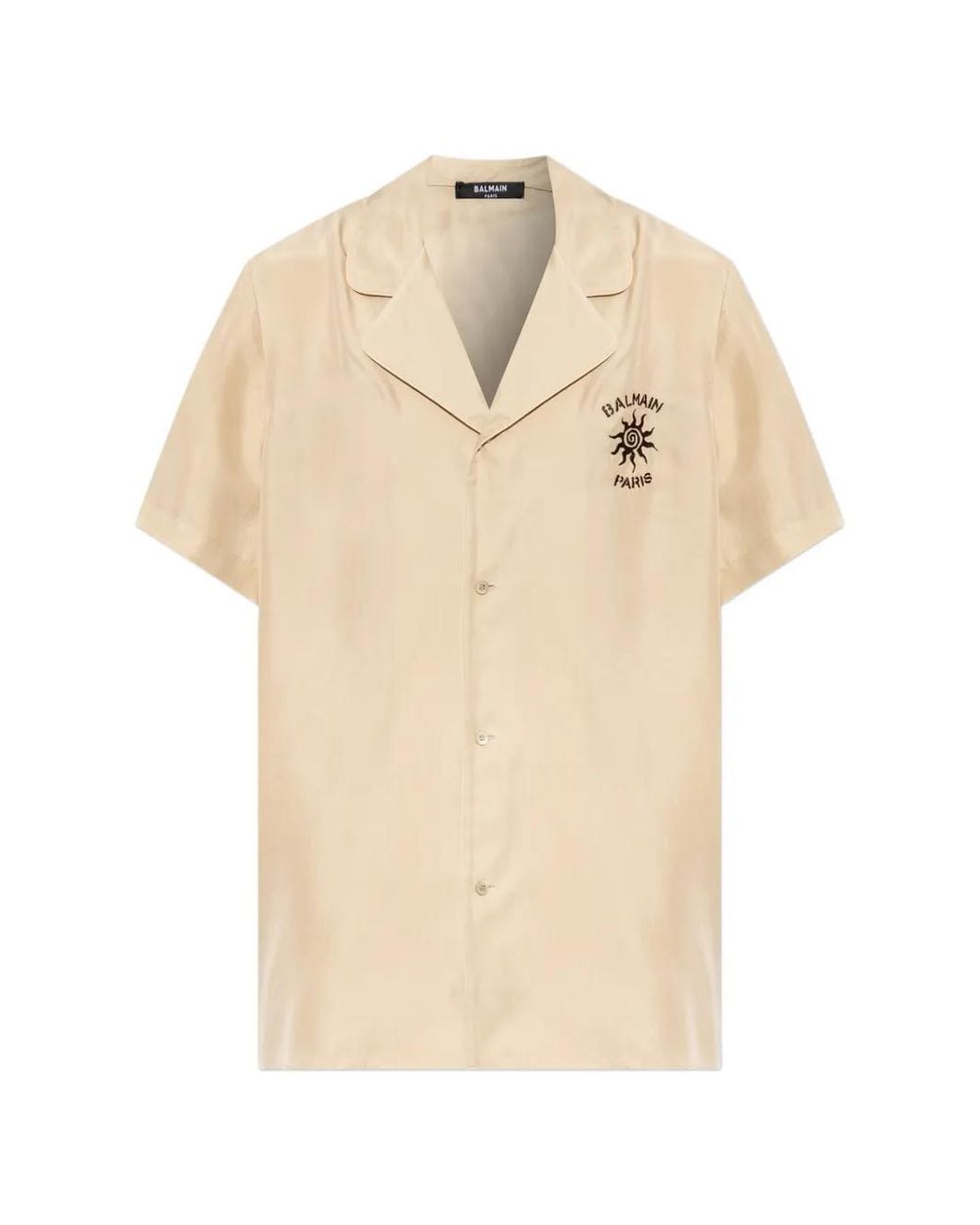 Balmain Natural Logo-Embroidered Camp-Collar Shirt for men
