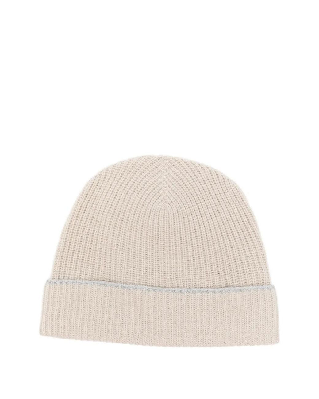 Eleventy Natural Logo-Patch Ribbed-Knit Beanie Hat for men
