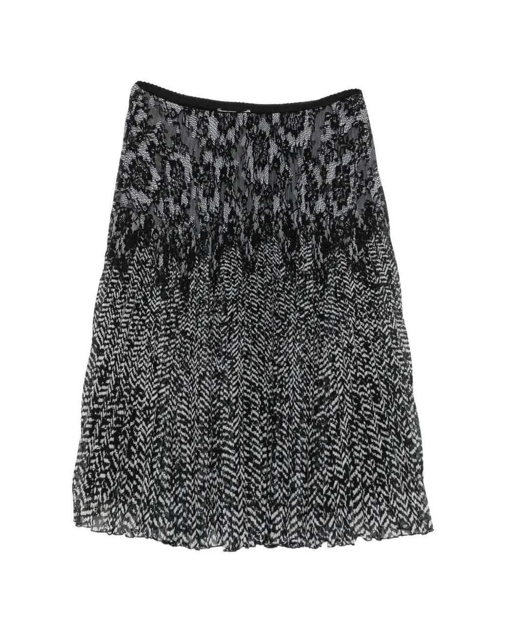 Ermanno Scervino Gray Lace-Panelled Pleated Midi Skirt