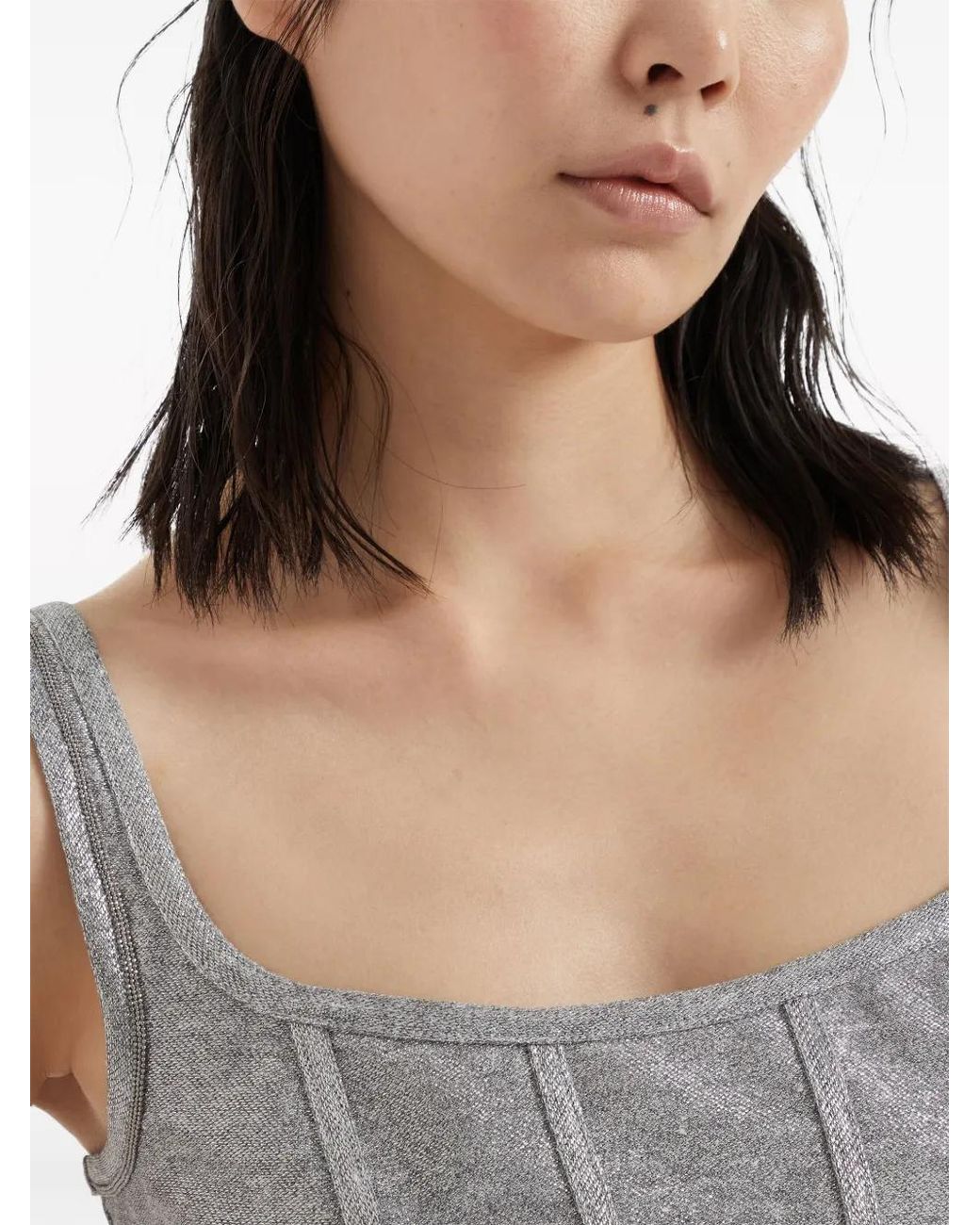 Brunello Cucinelli Gray Corset Jersey Cropped Top