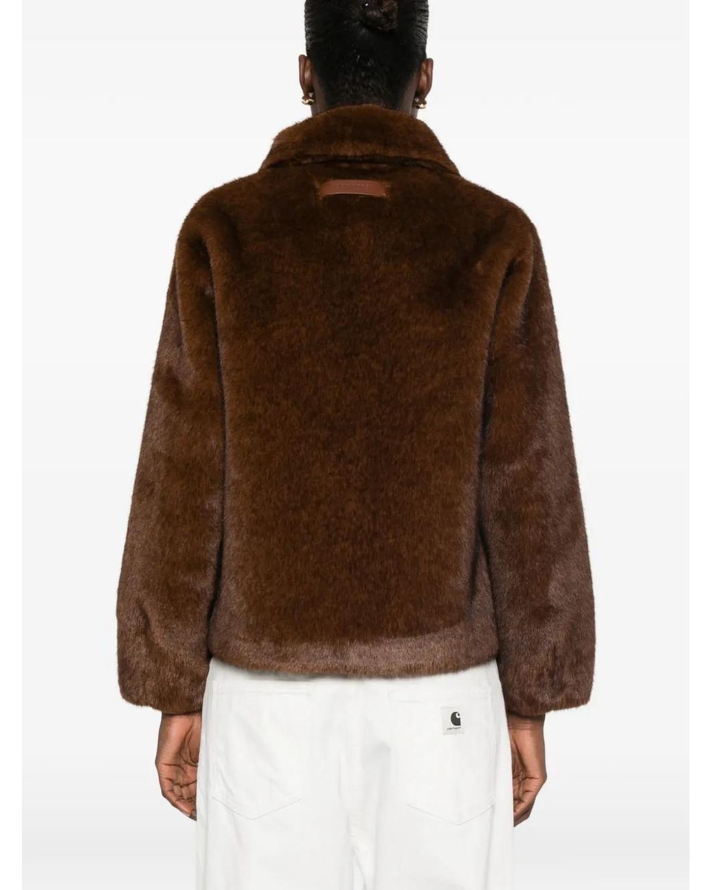 Lou Andrea Brown Collared Faux-Fur Jacket