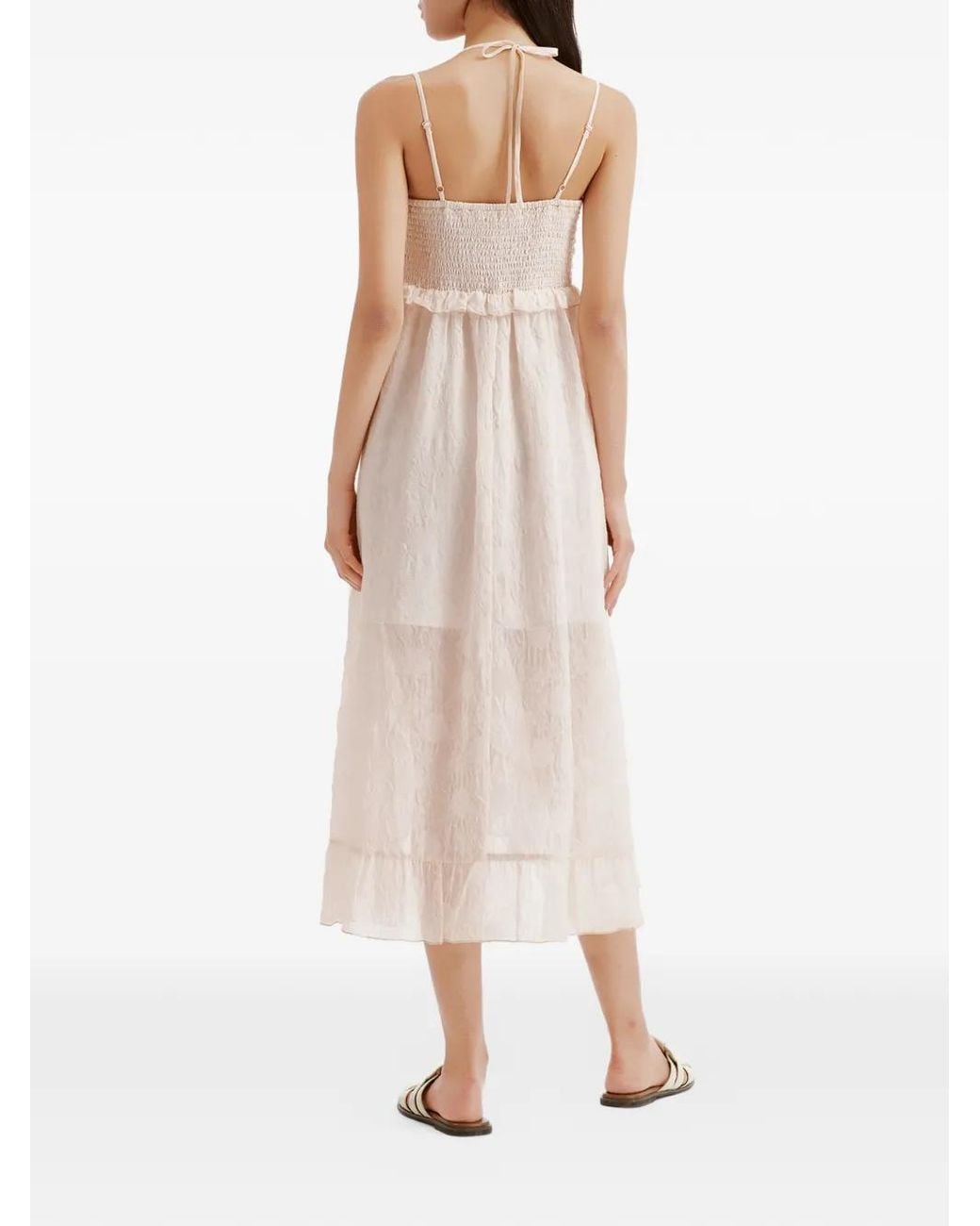 B+ AB White Ruffled-Trim Asymmetric Dress