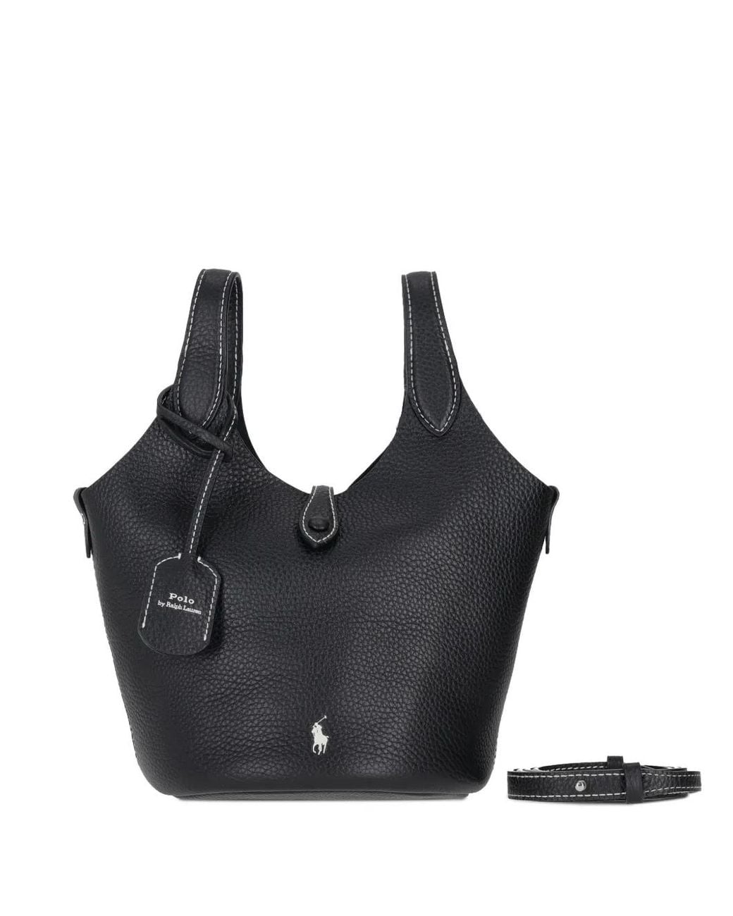 Polo Ralph Lauren Black Grained-Leather Tote Bag