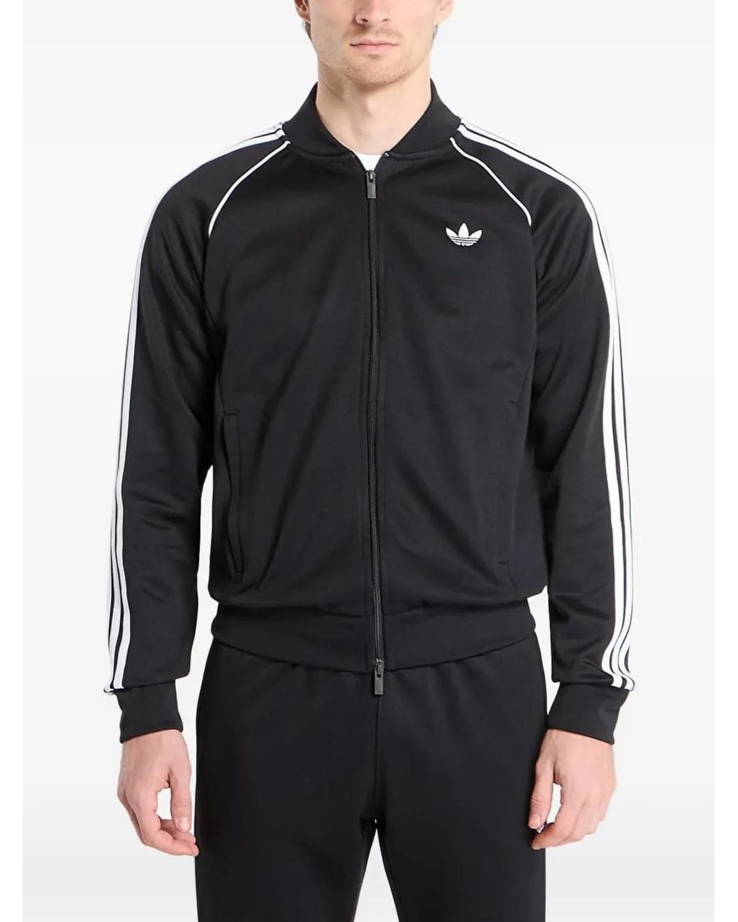Adidas Black Sst Embroidered-Logo Zip-Up Sweatshirt for men