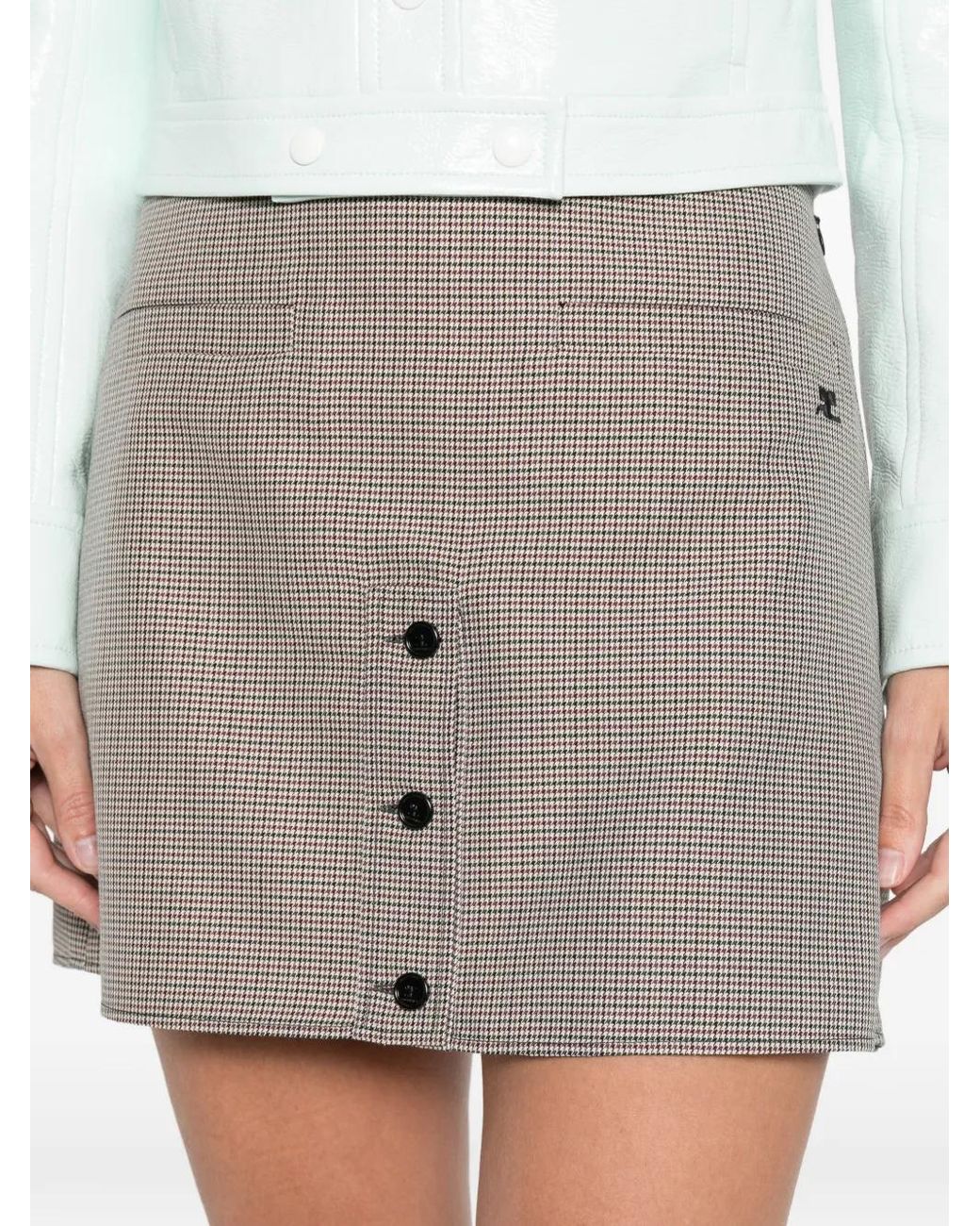 Courreges Gray Courregès Buttoned Plaid Skirt