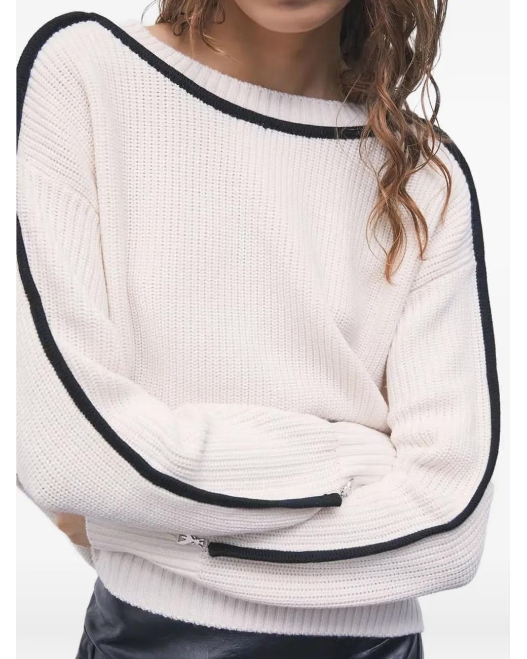 Patrizia Pepe Gray Contrast-Trim Zip-Detail Sweatshirt