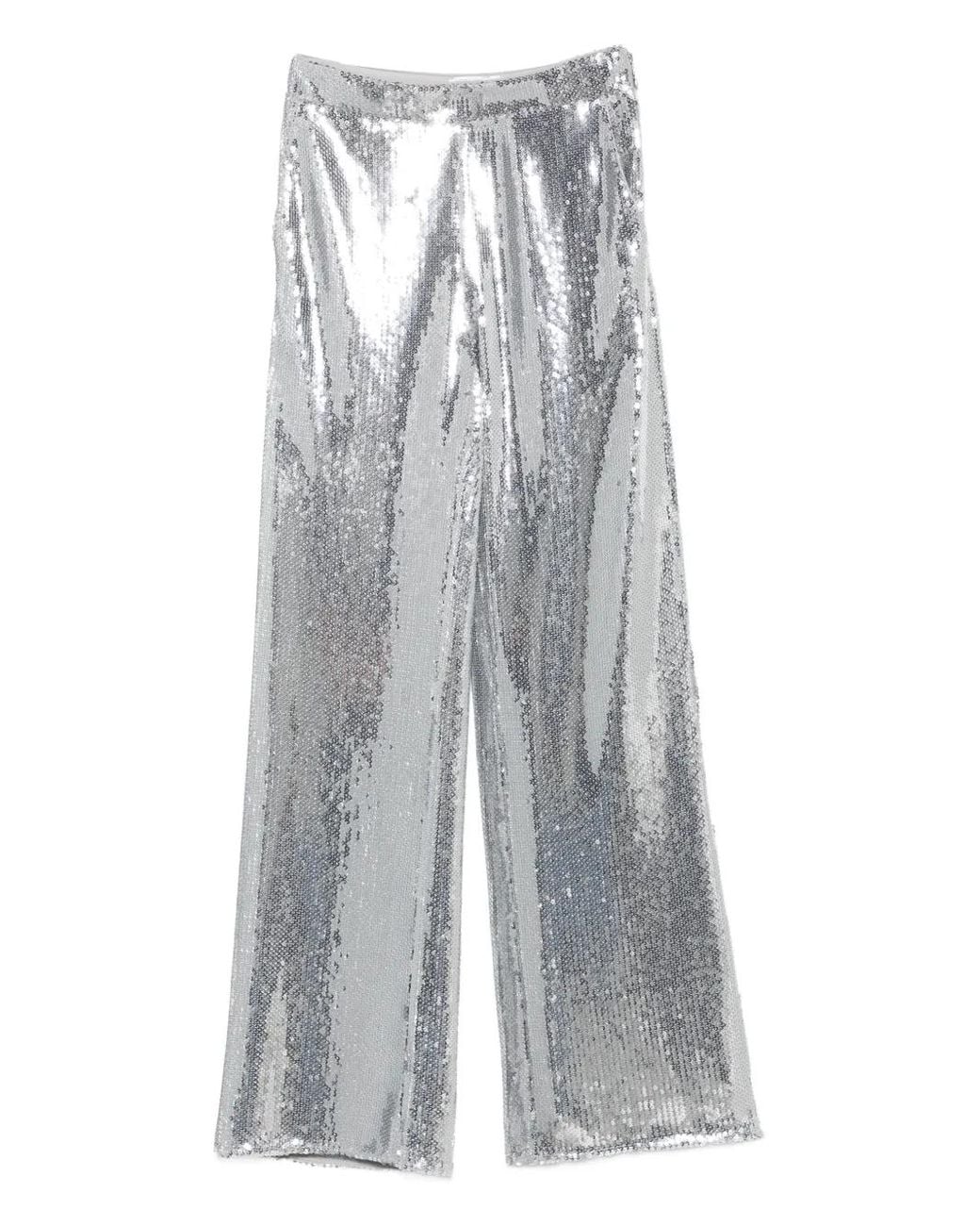 Patrizia Pepe Gray Sequin-Embellished Flared Trousers