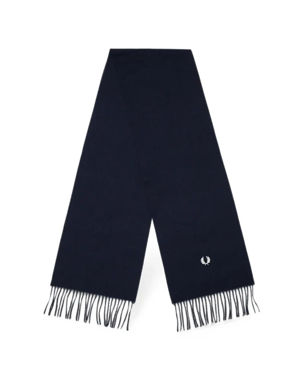 Fred Perry Blue Embroidered-Logo Fringed Scarf for men