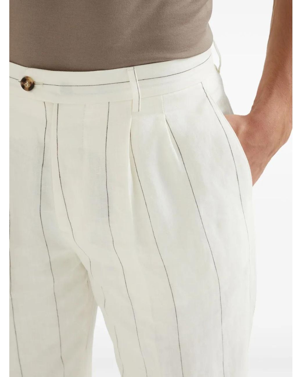 Brunello Cucinelli White Striped Trousers for men