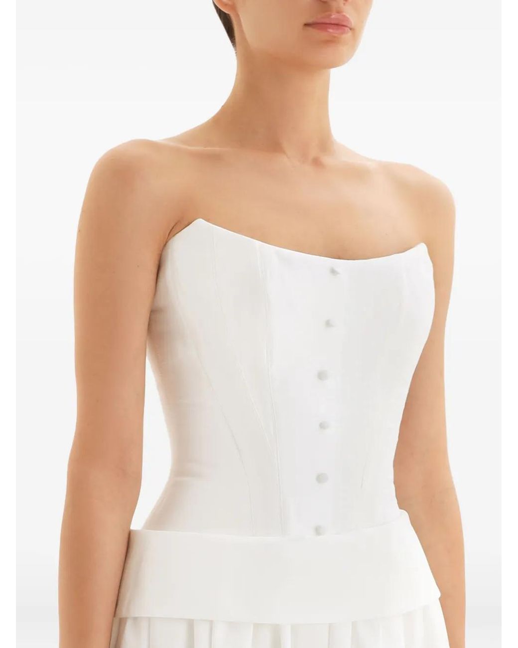 POST MERIDIEM White Serment Buttoned Corset Maxi Dress