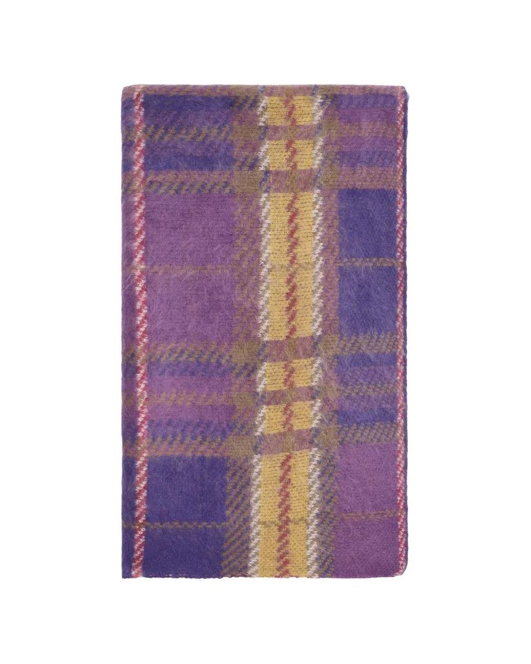 Bompard Purple Brushed Tartan Cashmere Scarf