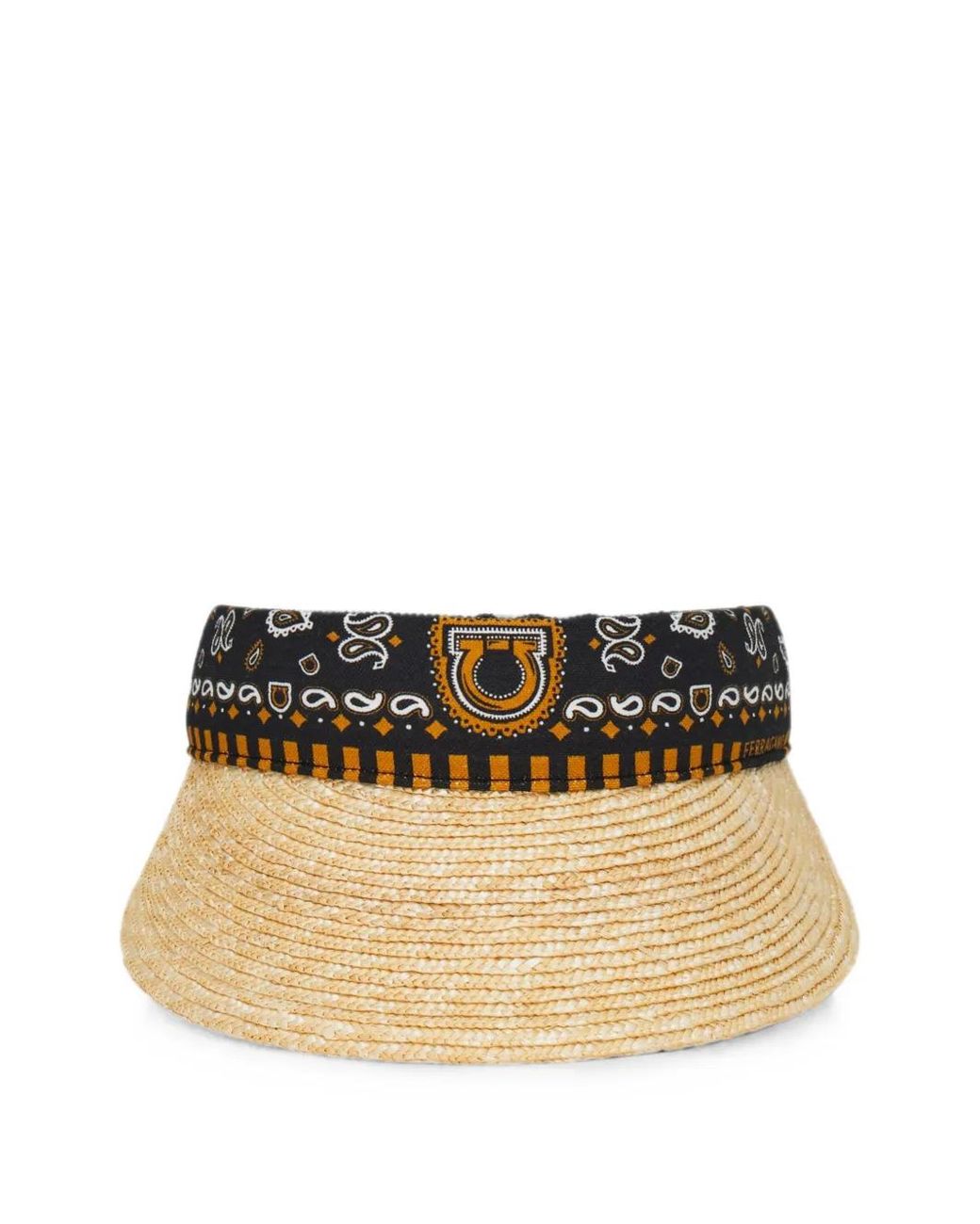 Ferragamo Natural Arabesque-Print Straw Visor