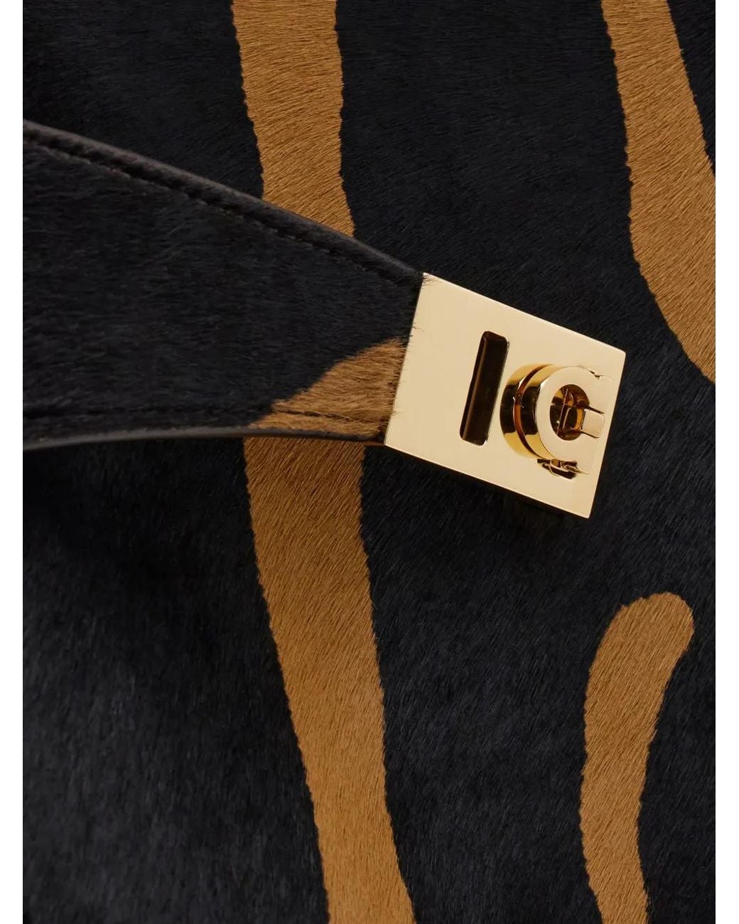 Ferragamo Black Zebra Pattern Buckle Soft Hug Shoulder Bag