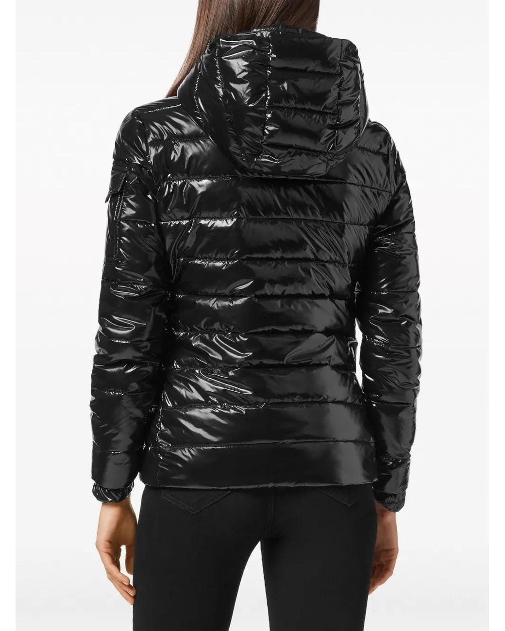 Philipp Plein Black High-Shine Hooded Down Jacket