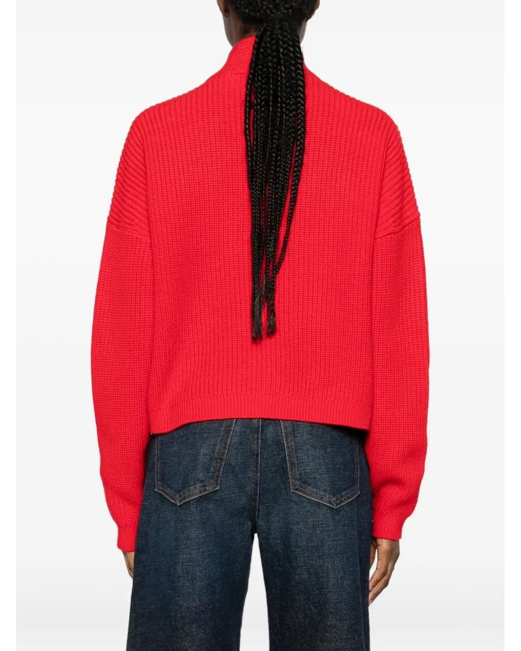 Alice + Olivia Red V-Neck Cardigan