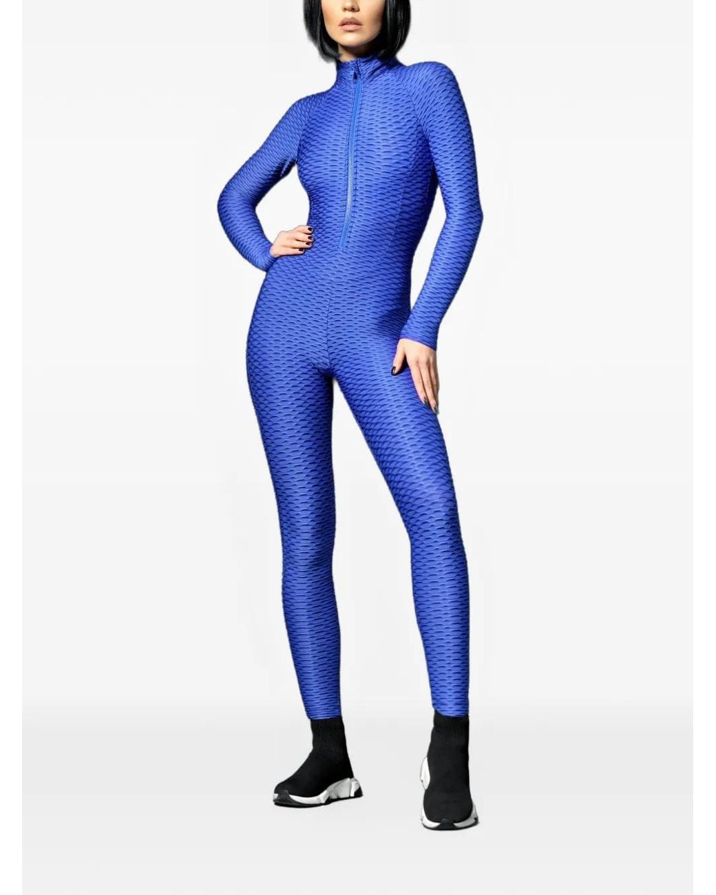 Tessitura Body Couture Blue 3D Move Long-Sleeved Fitted Jumpsuit