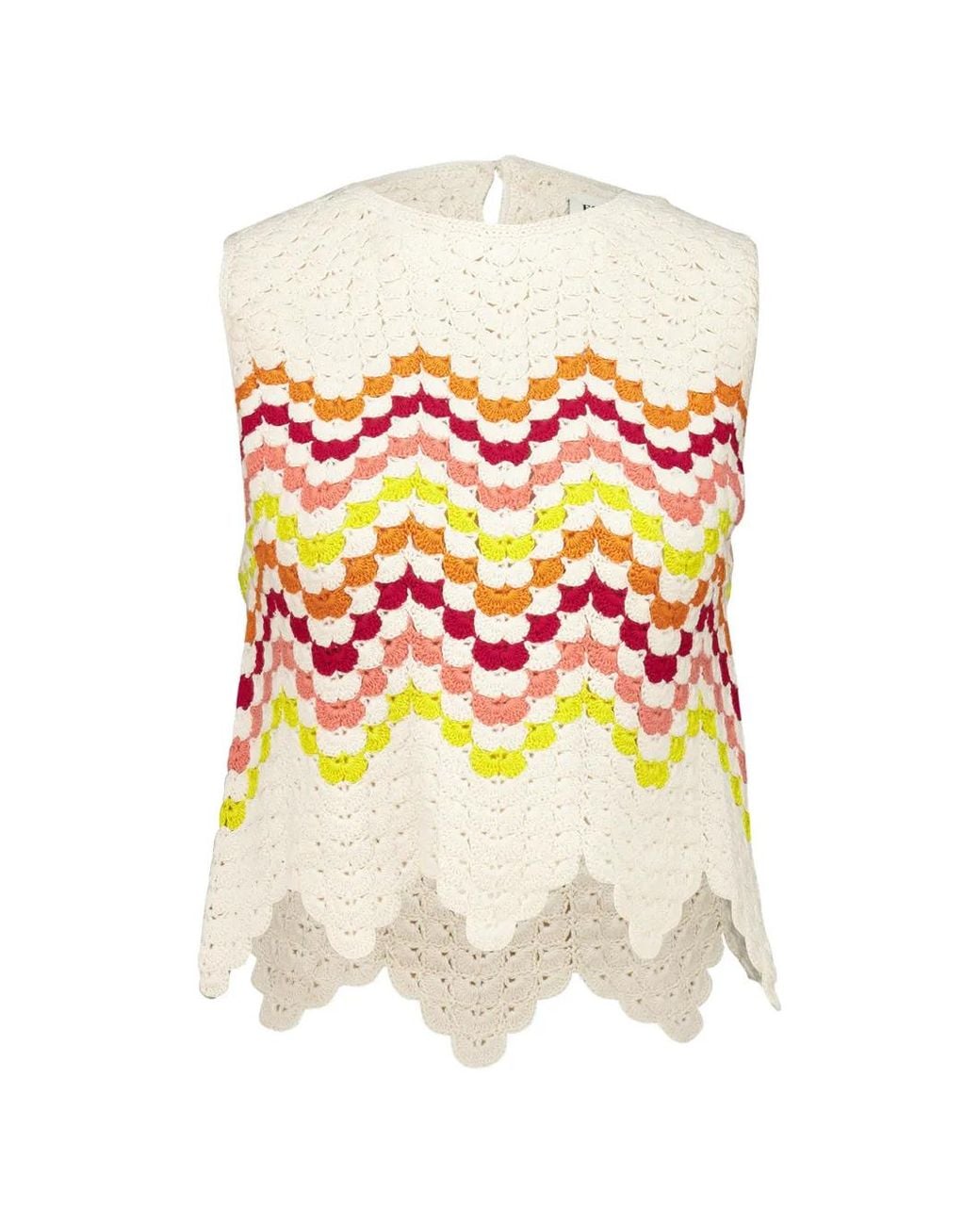 Escvdo White Cuenca Crochet-Knit Scalloped-Hem Top