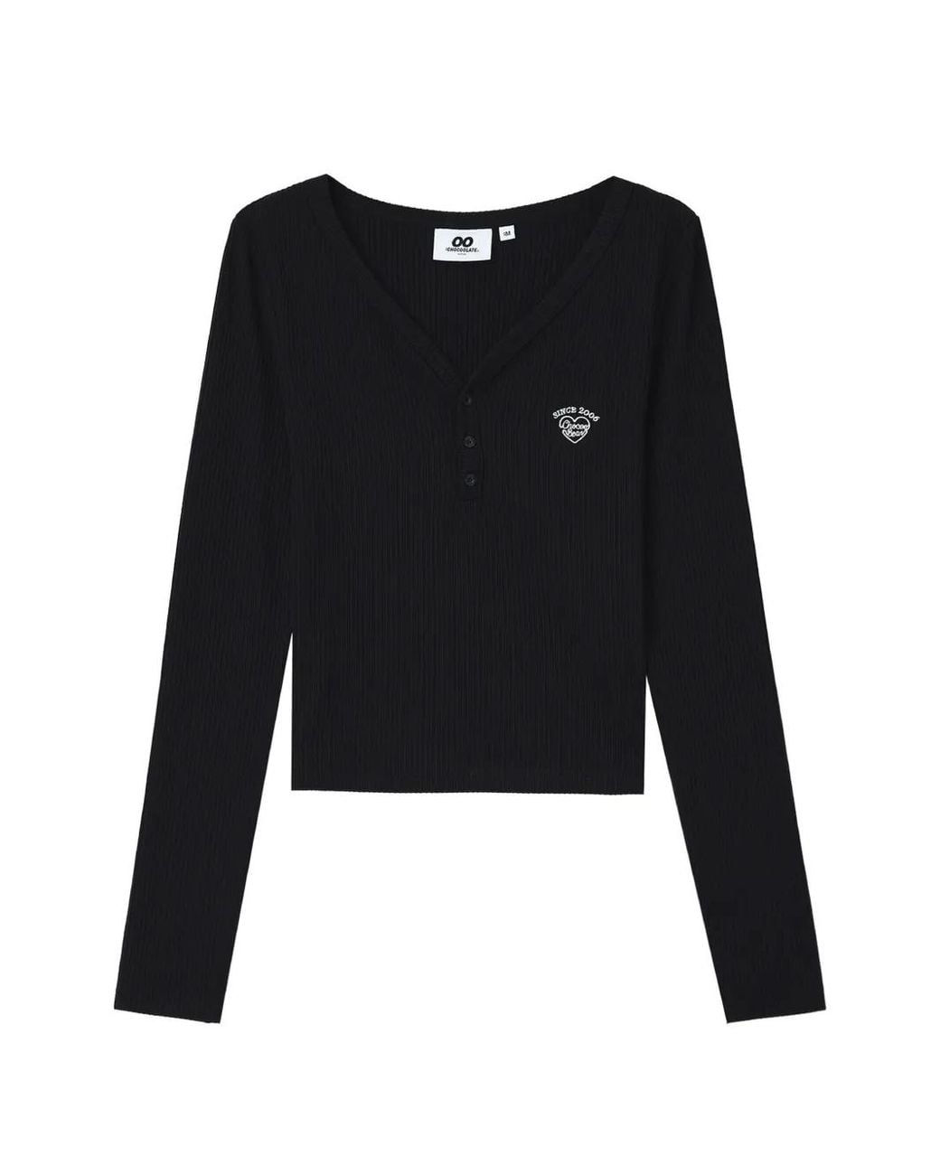 Chocoolate Black Ribbed-Knit Long-Sleeve Top