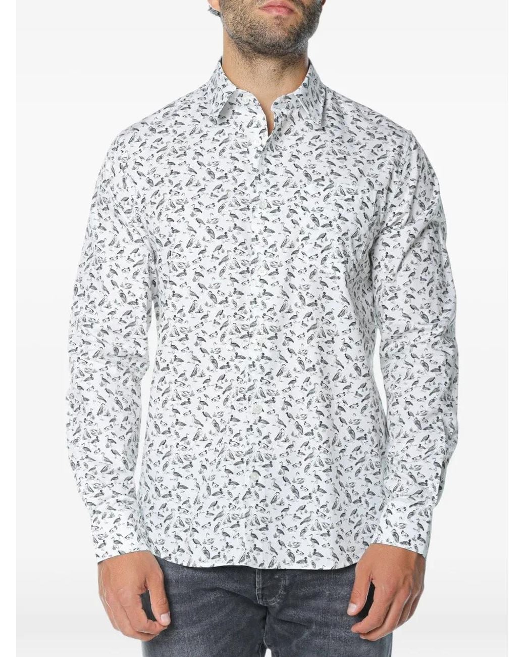 Ted Baker Gray Duck-Print Long-Sleeve Shirt for men