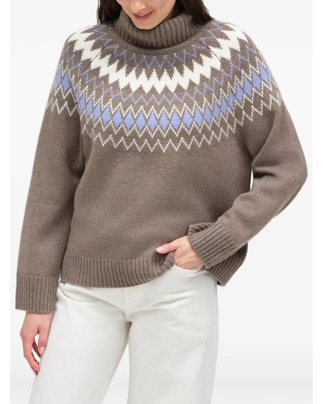 Chinti & Parker Brown Fair Isle Roll-Neck Sweater