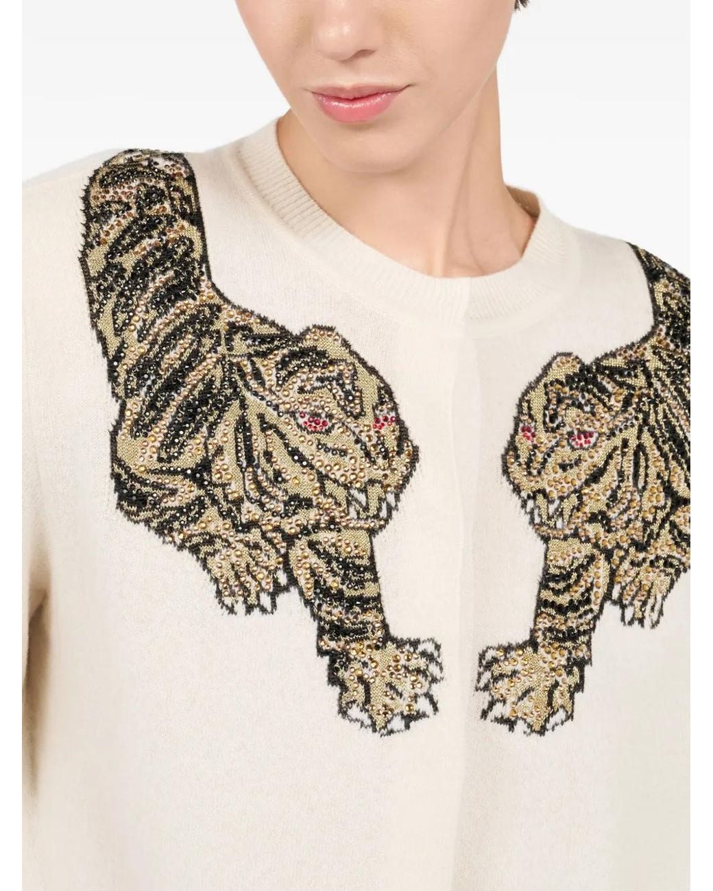 Roberto Cavalli White Tiger-Embellished Cardigan