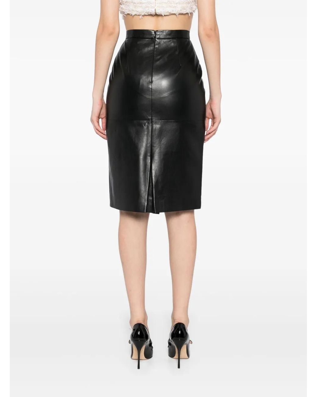 Ermanno Scervino Black Lambskin Pencil Skirt