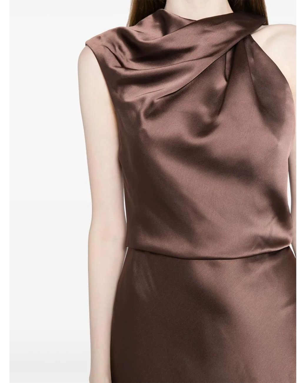 Amsale Brown Asymmetric Draped Satin Gown