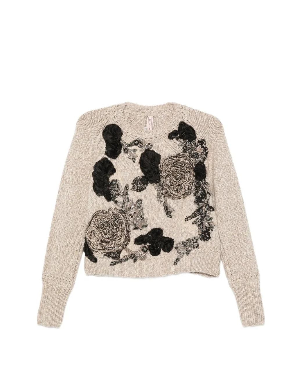 Antonio Marras White Floral-Appliqué Sequin-Embellished Sweater