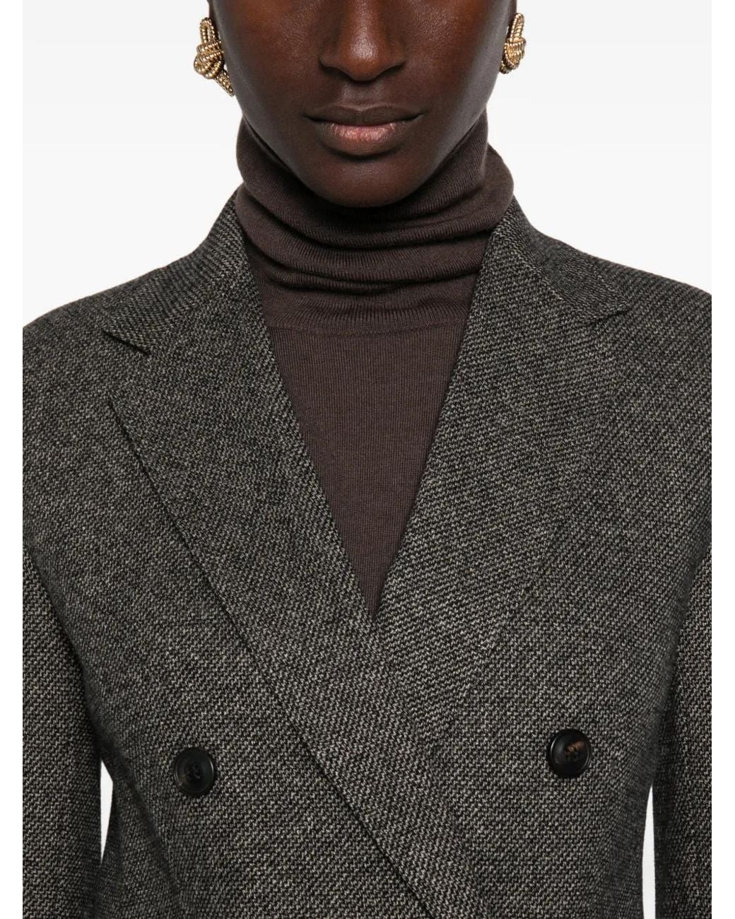 Max Mara Gray Mstcresta Double-Breasted Herringbone Blazer