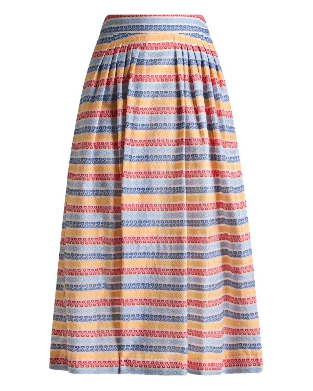 Etro Red Jacquard Pleated Midi Skirt