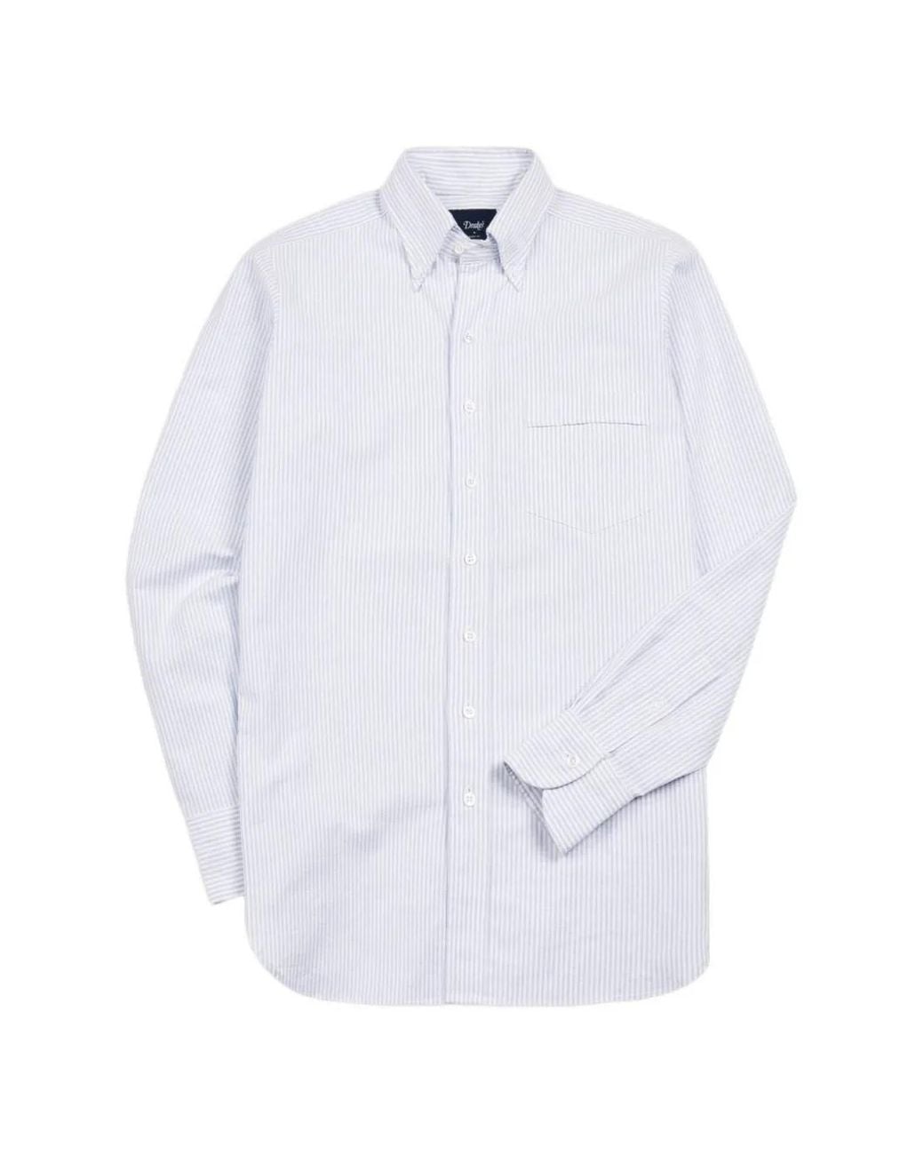 Drake's White Ticking Stripe Cotton-Oxford Shirt for men