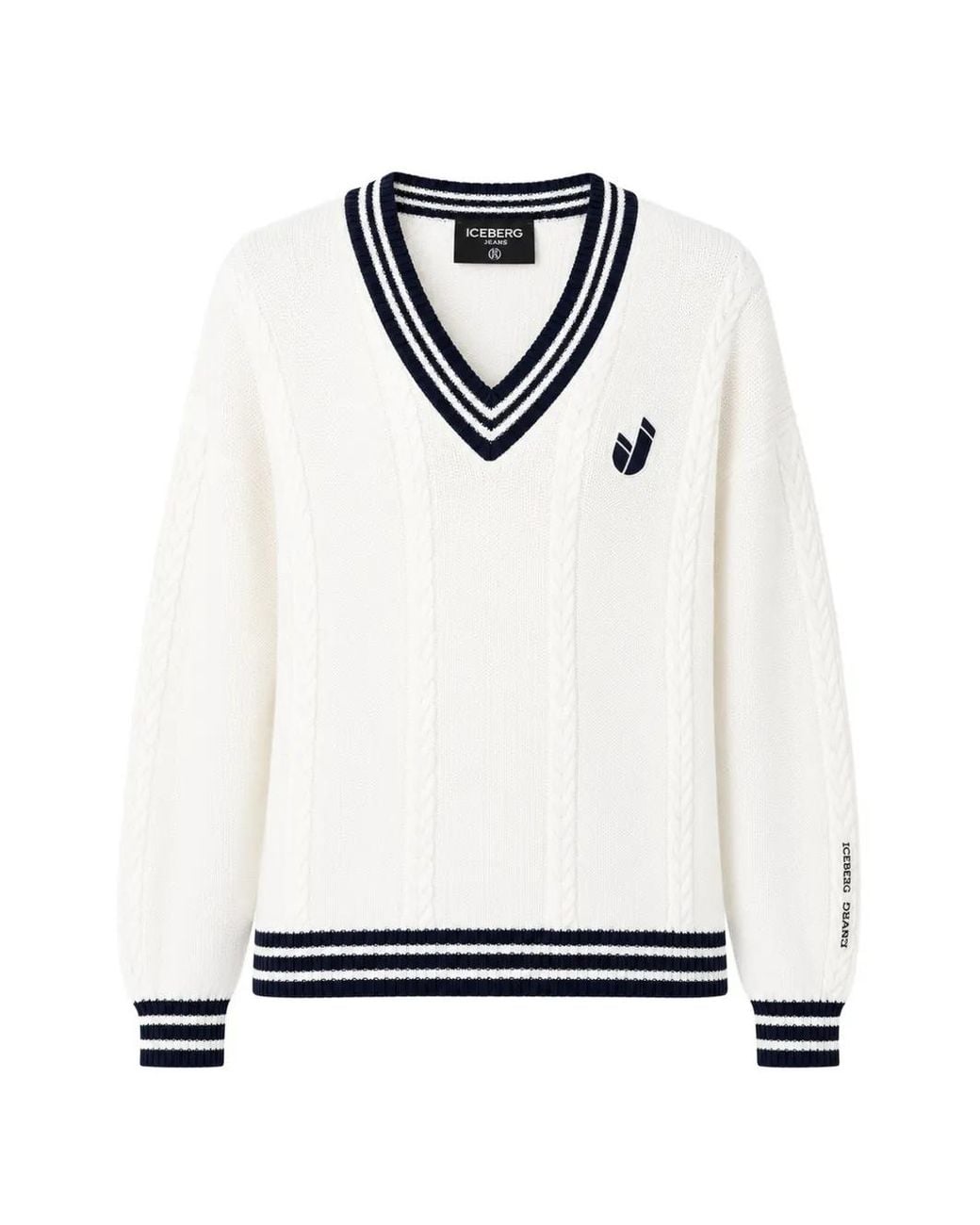 Iceberg White Cable-Knit Striped-Trim Knitwear