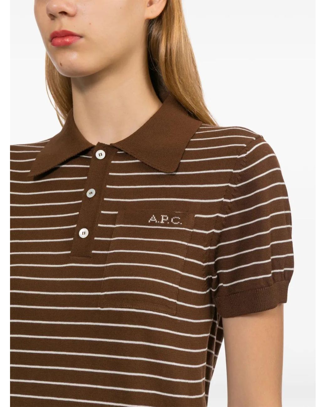 A.P.C. Brown Striped Short-Sleeve Polo Shirt