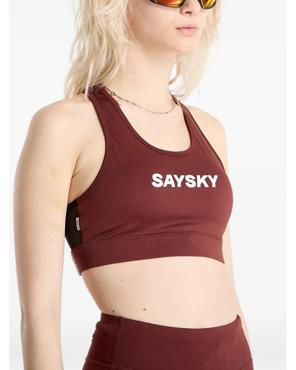 Saysky Red Combat Logo-Print Sports Bra