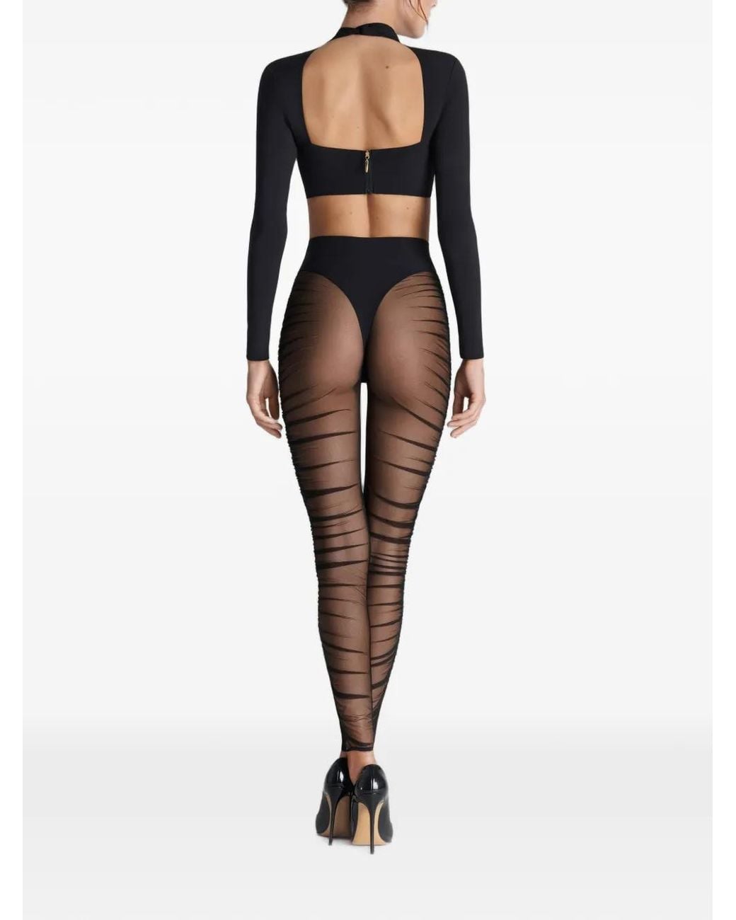 Scandale Black Nuit Fauve Mesh-Panel Leggings