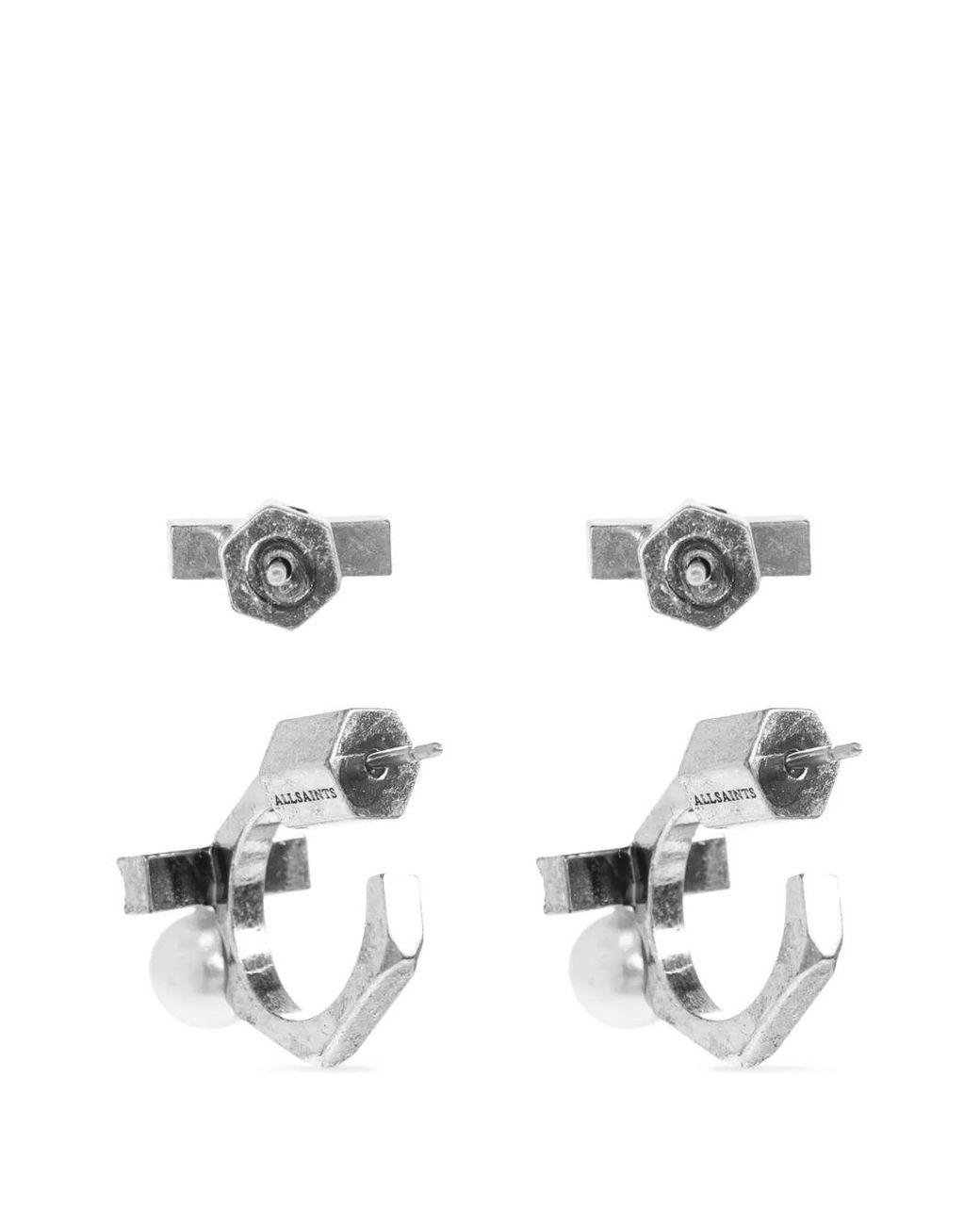 AllSaints White Glass Pearl-Embellished Hoop Earrings
