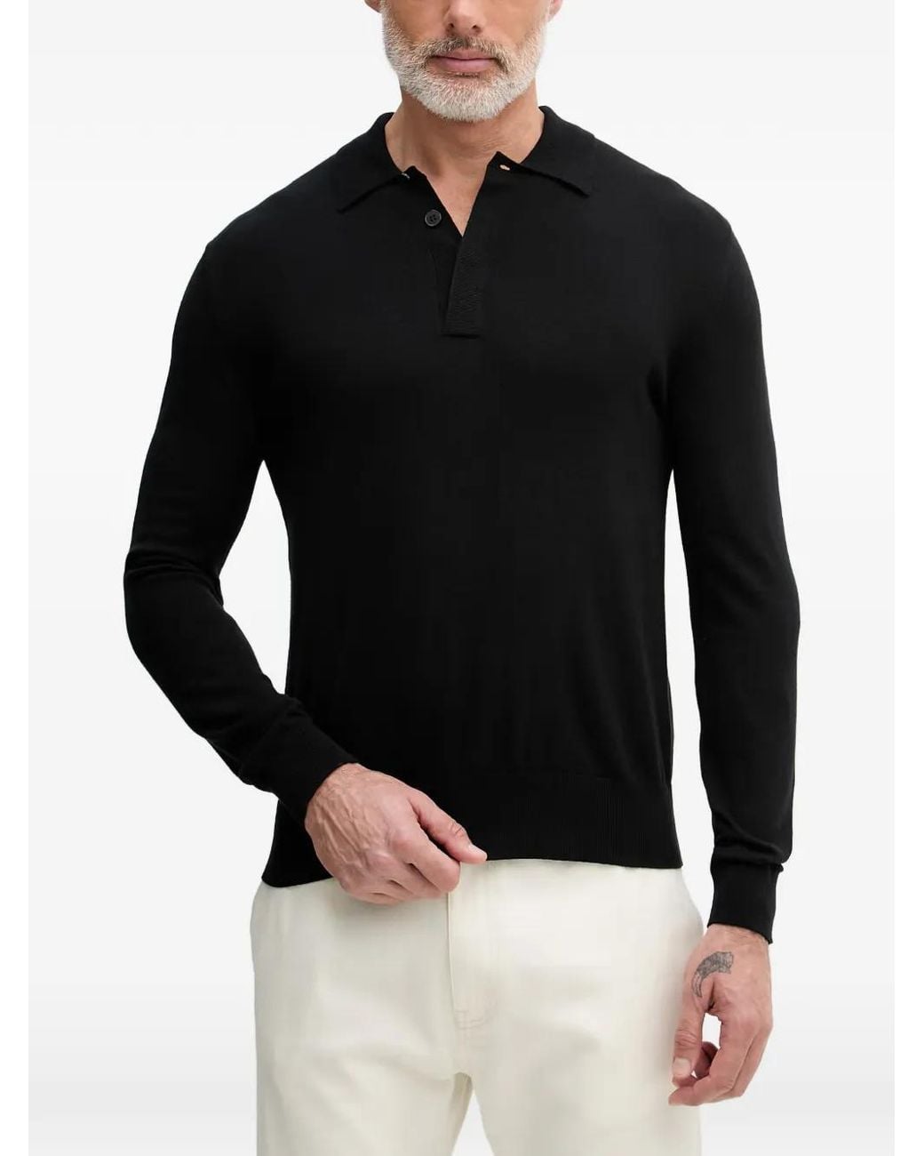 Sisley Black Long-Sleeve Polo Sweater for men