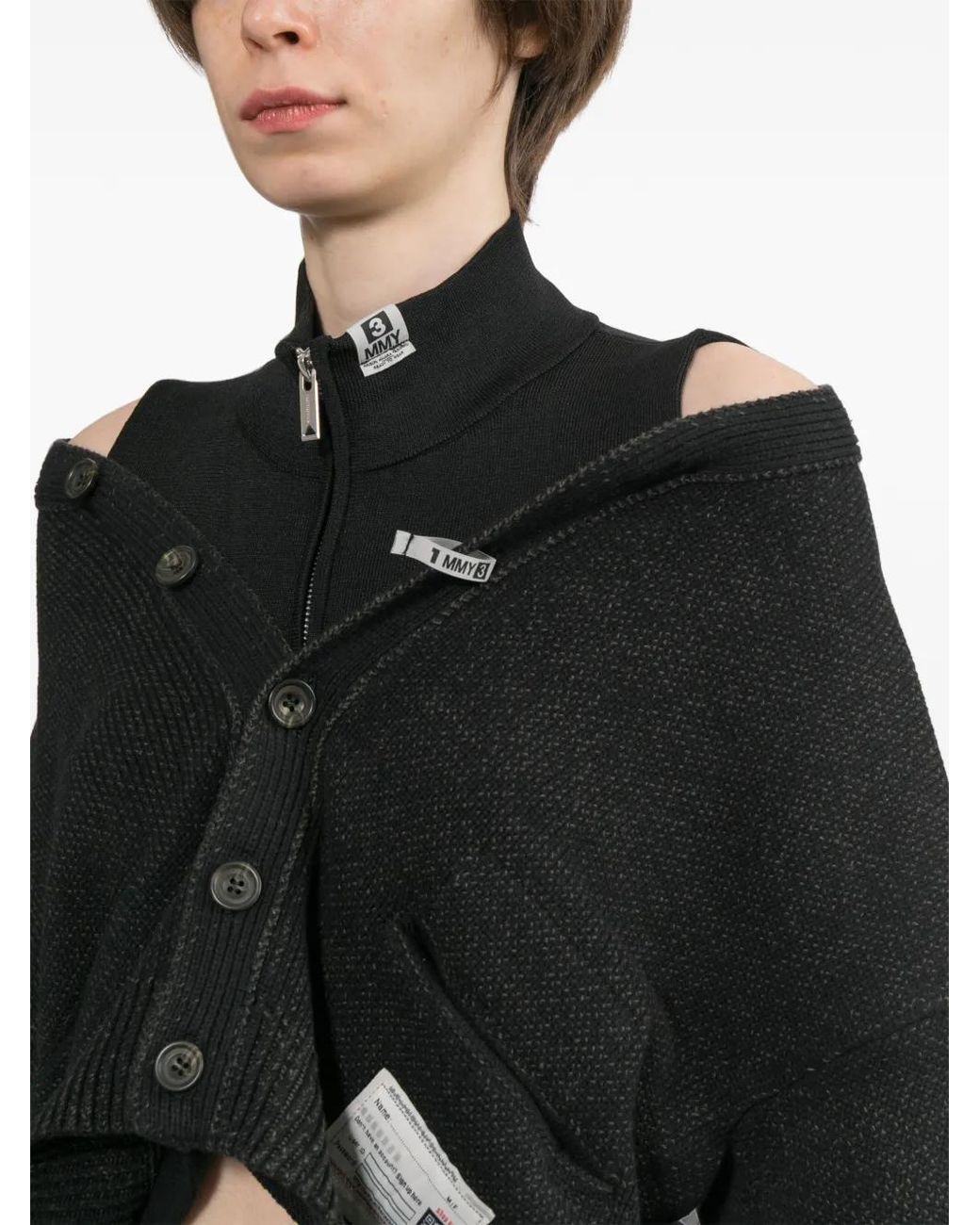 Maison Mihara Yasuhiro Black Cardigan À Design Superposé
