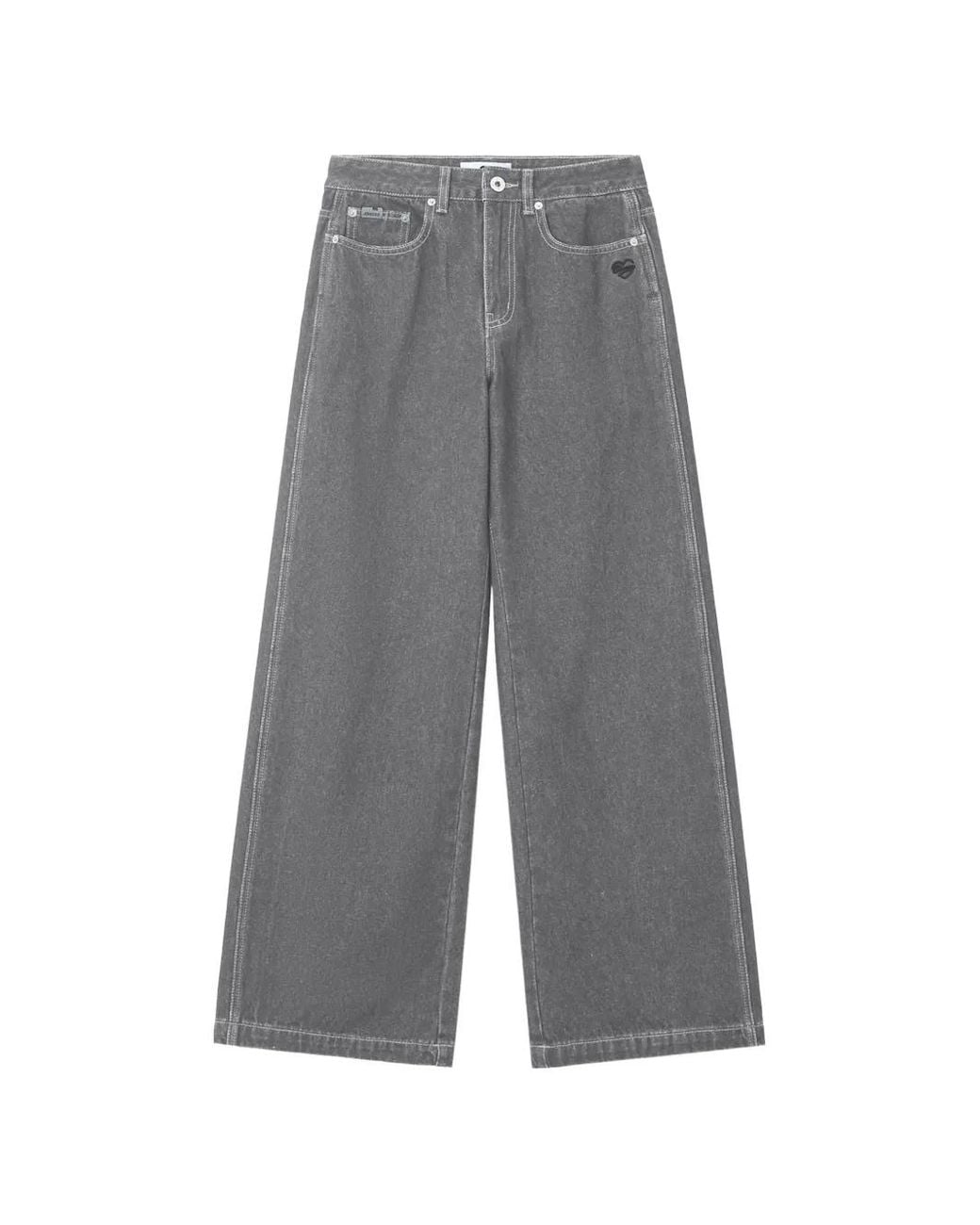 Chocoolate Gray Logo-Patch Wide-Leg Jeans