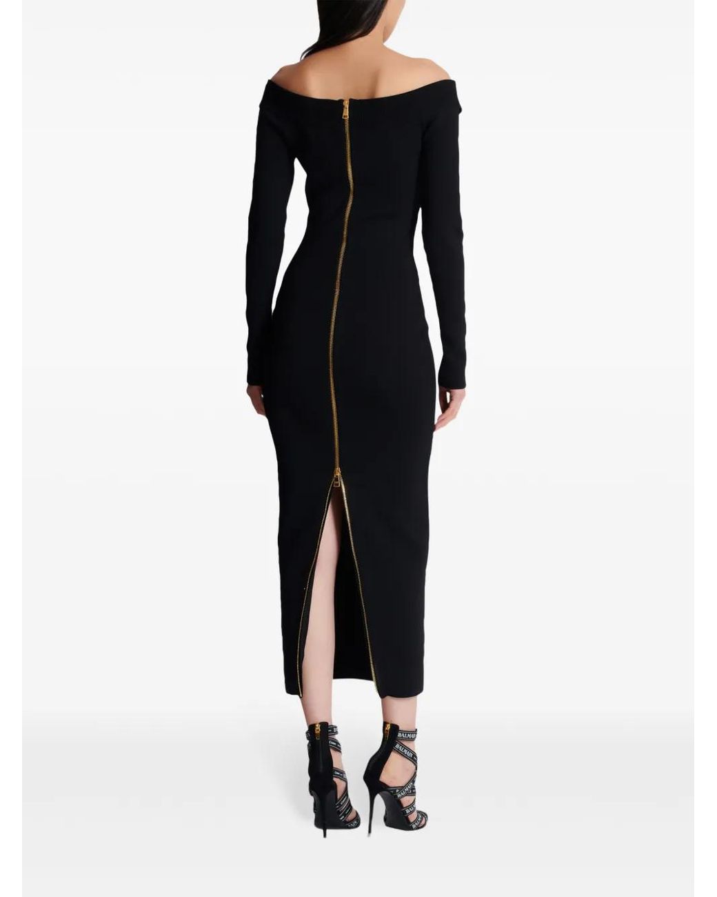 Balmain Ribgebreide Maxi-Jurk in het Black