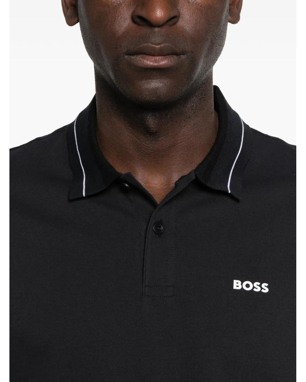 Boss Black Stripe-Trim Polo Shirt for men