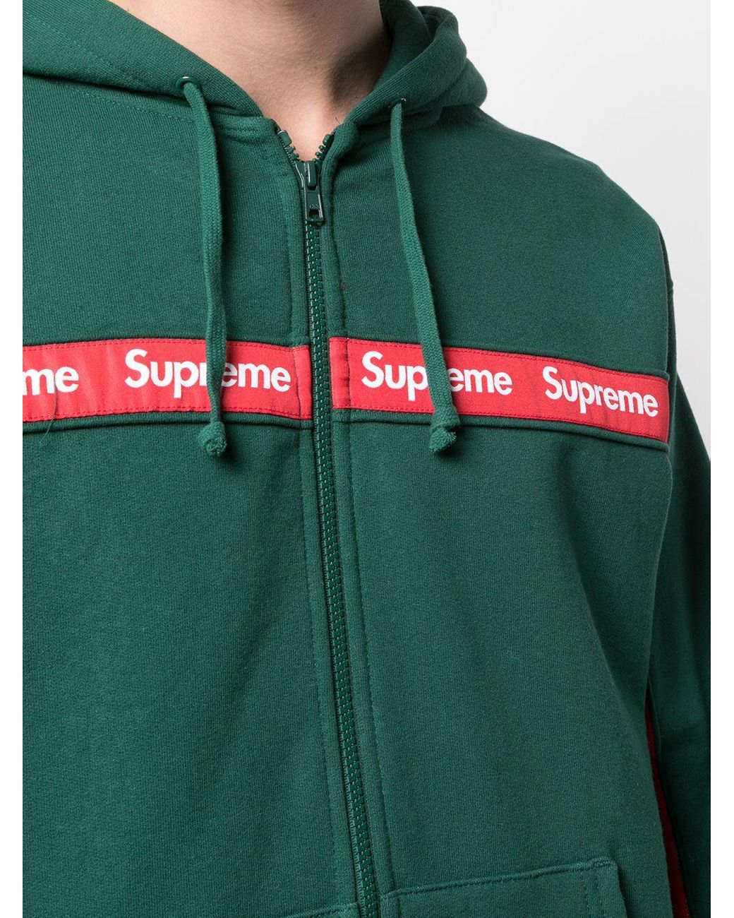 Supreme Text Stripe Zip Up Hoodie in Green for Men | Lyst