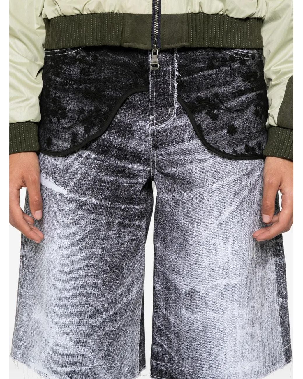 ANDERSSON BELL Gray Lace-Panels Denim Shorts