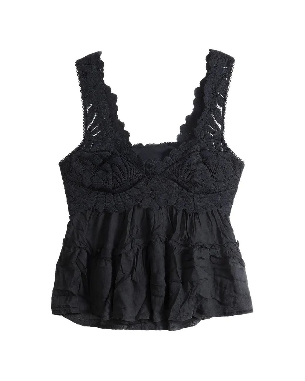 Free People Black Petal Party Lace-Trimmed Tiered Top