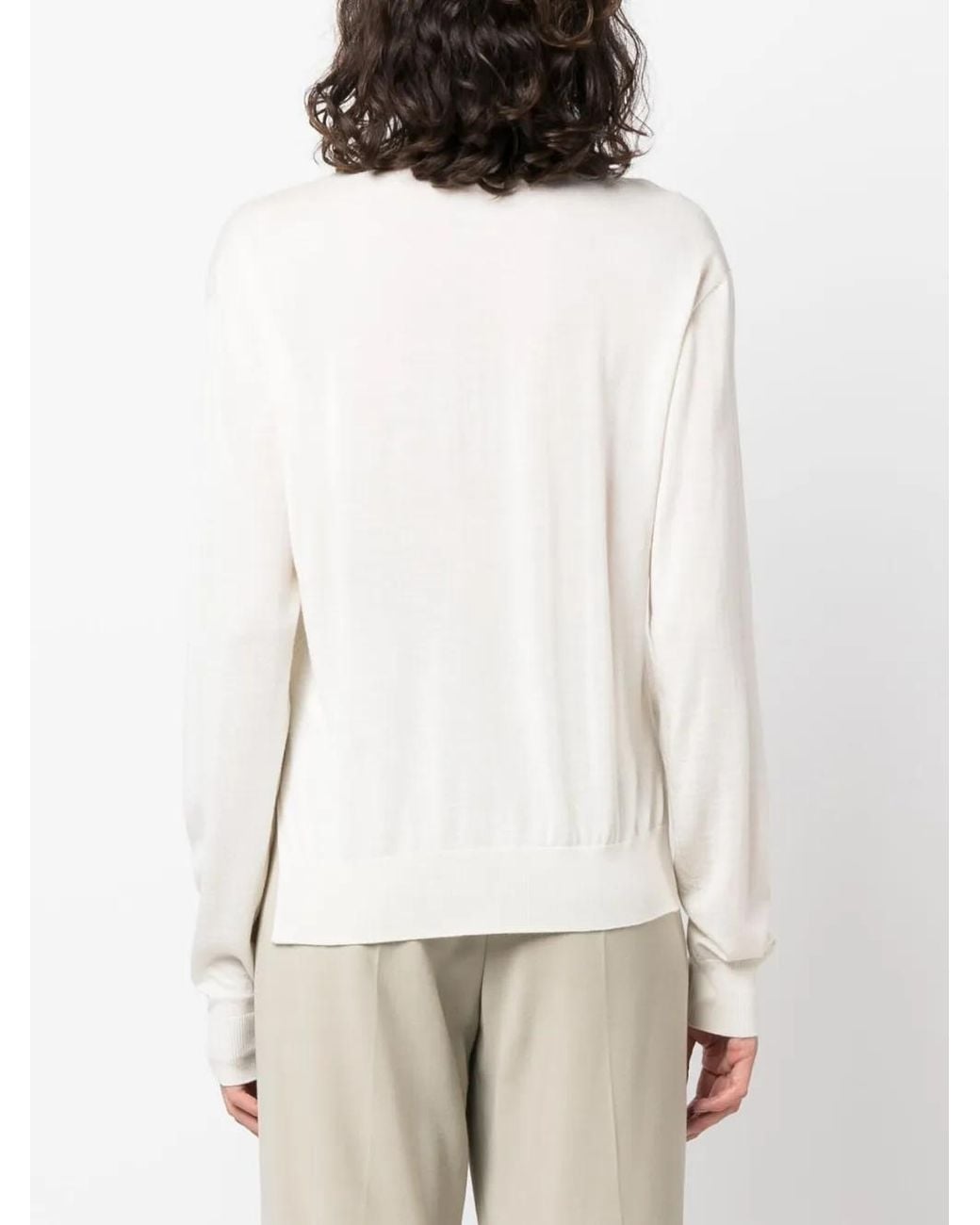 Jil Sander White Ribbed Crew Neck Jumper