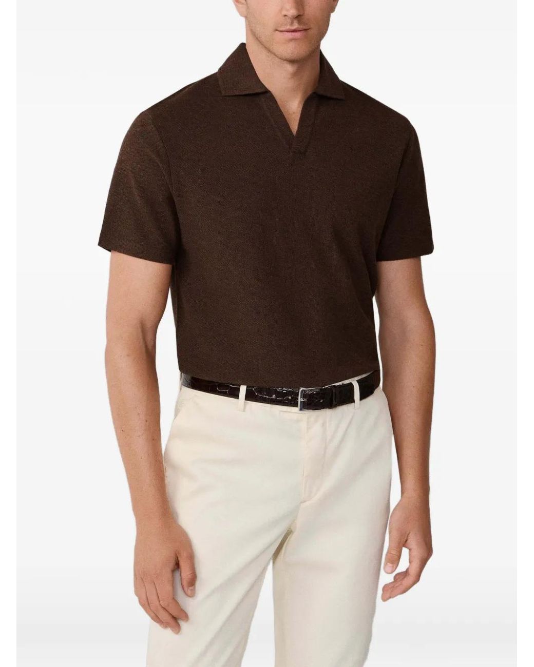 Hackett Brown V-Neck Polo Shirt for men