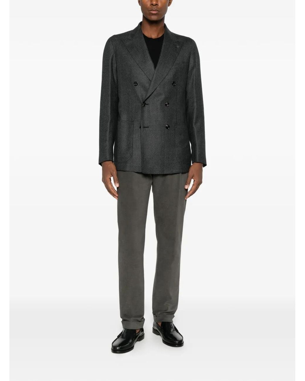 Berwich Black Retro Long Pleated Straight-Leg Trousers for men