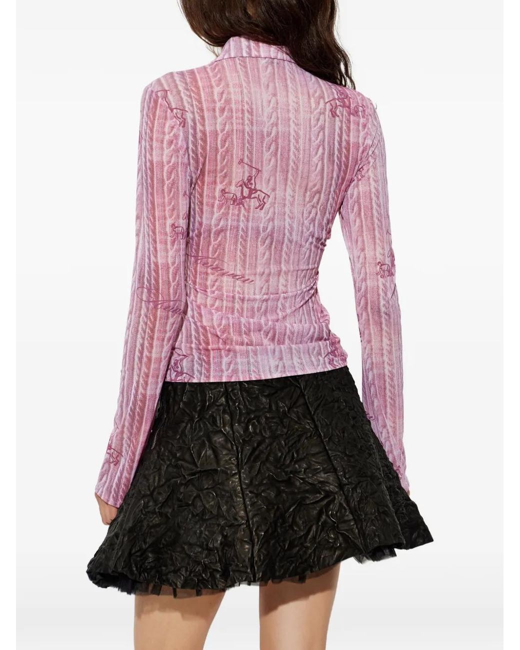 AVAVAV Pink Cable-Knit-Print Ruched Shirt