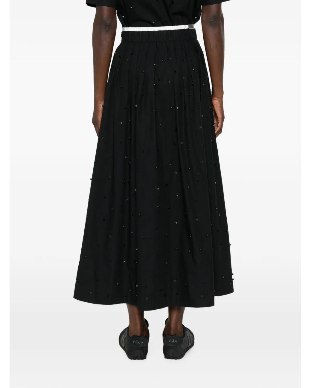 Maje Black Bead-Embellished Maxi Pleated Skirt